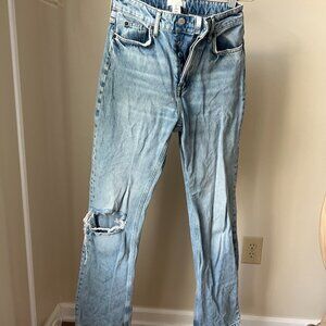 H&M Distressed Straight Leg Button Fly Jeans